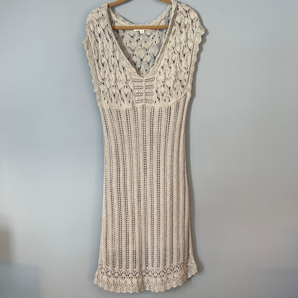 Gray Crochet Sleeveless Dress Long  Size XL Lined Old Navy Sleek Sexy Stretchy